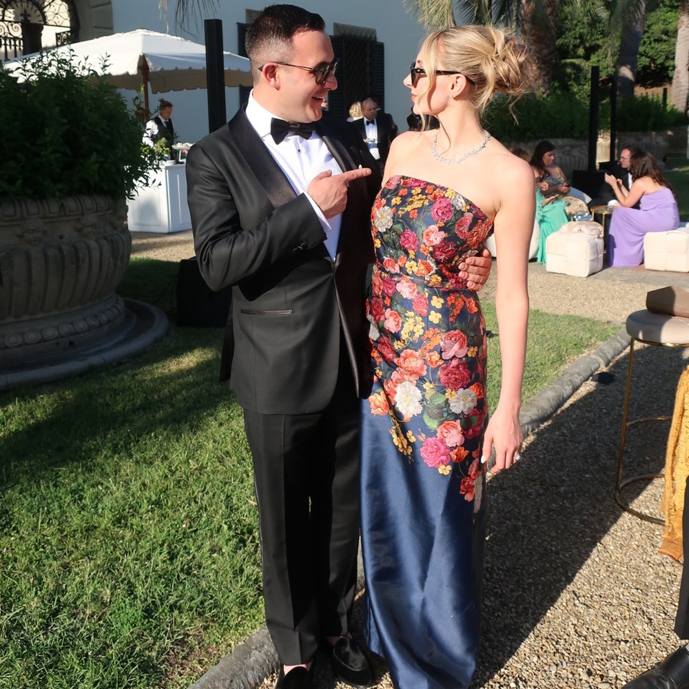 SACHIN + BABI: EMBELLISHED SABINE GOWN - MIDNIGHTS MAGIC BLOOMS Floral Print